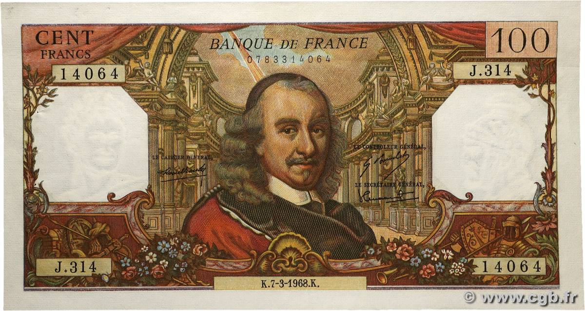 100 Francs CORNEILLE FRANKREICH 1968 F.65.21 VZ+