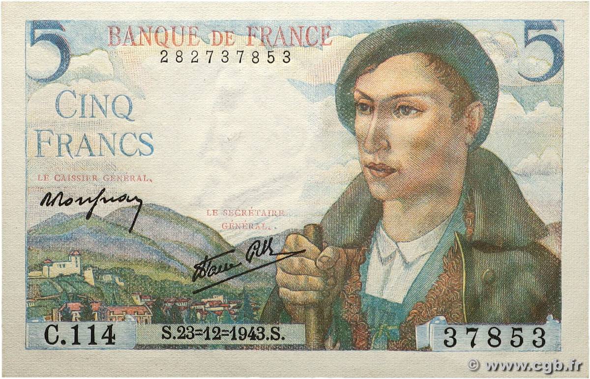 5 Francs BERGER FRANKREICH 1943 F.05.05 fST+