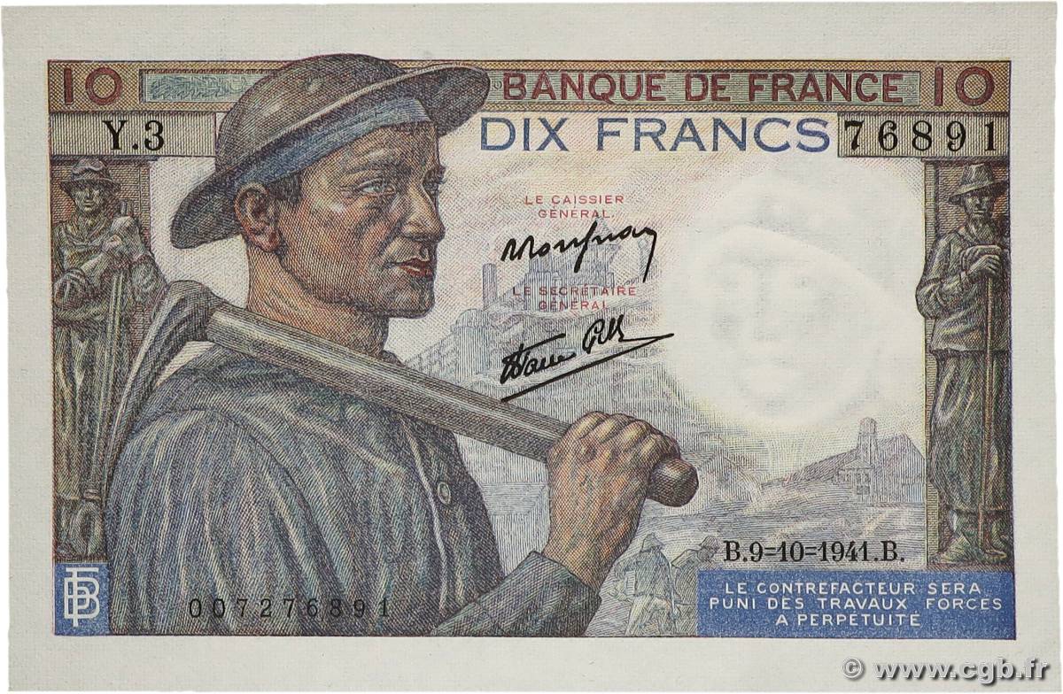 10 Francs MINEUR FRANKREICH 1941 F.08.02 fST+