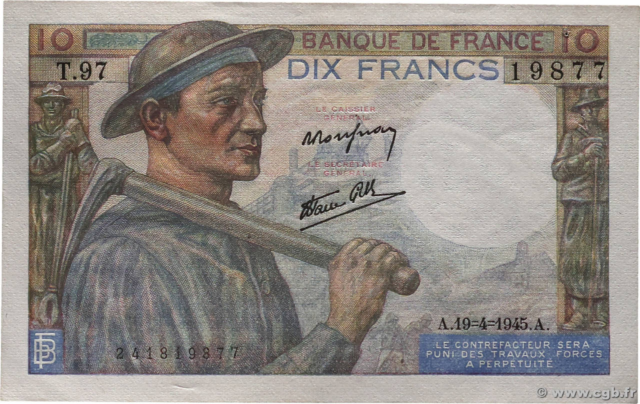 10 Francs MINEUR FRANCE 1945 F.08.13 SUP