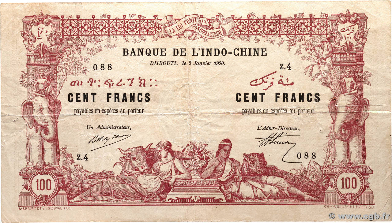 100 Francs YIBUTI 1920 P.05 MBC