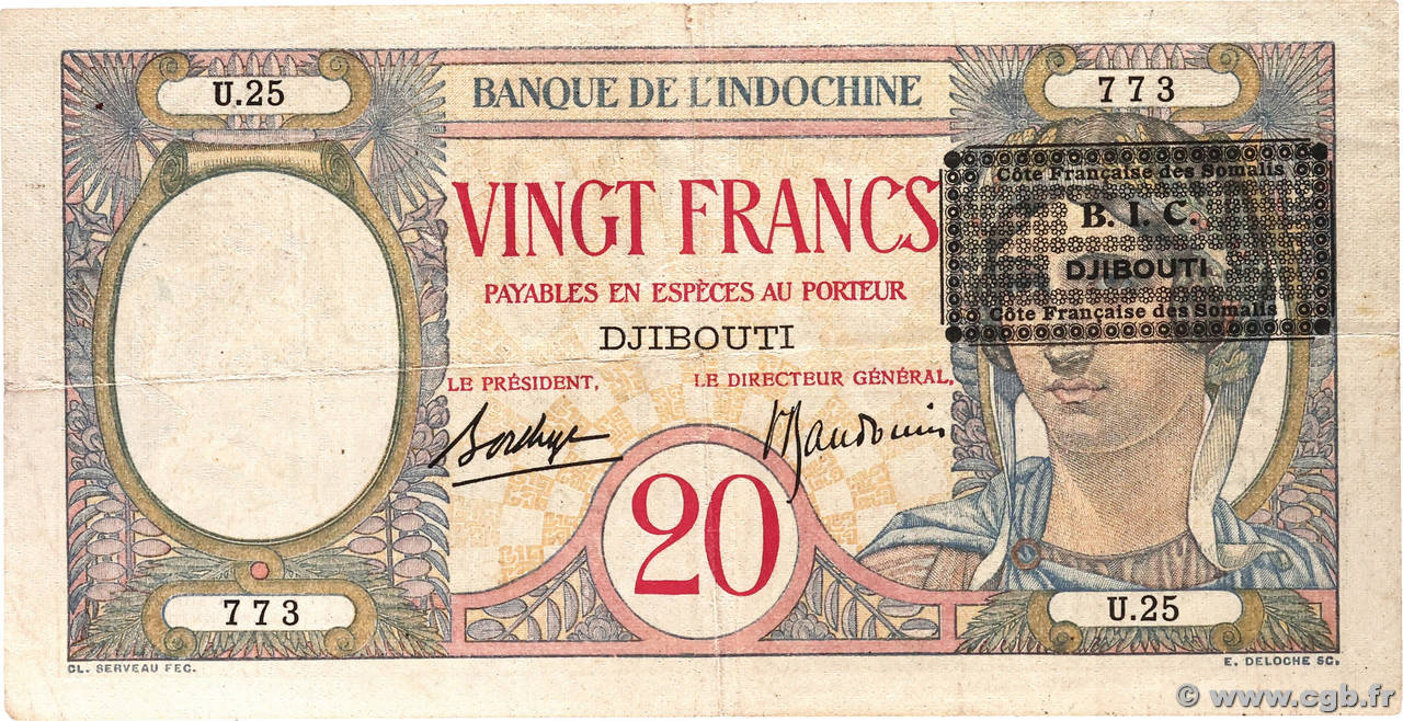20 Francs DJIBOUTI 1943 P.12A pr.TTB