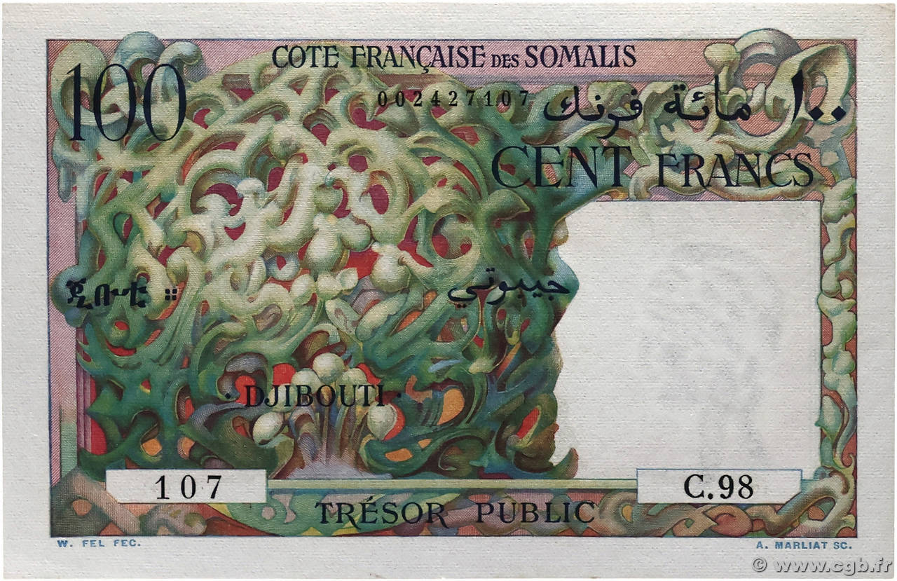 100 Francs DJIBOUTI 1952 P.26 SPL