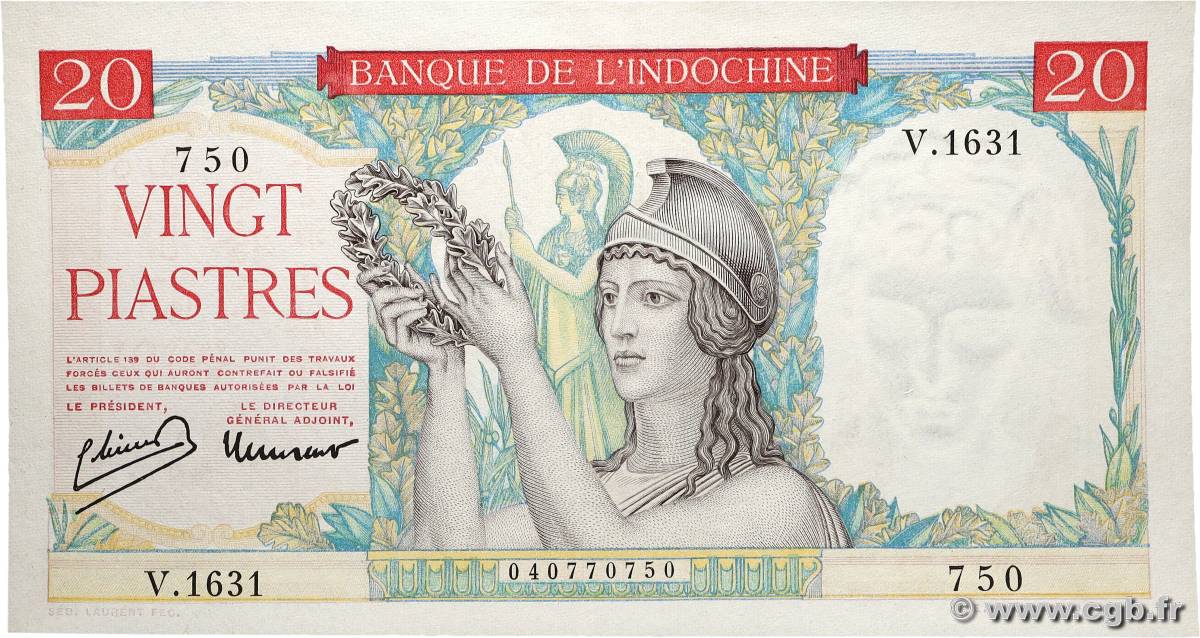 20 Piastres FRANZÖSISCHE-INDOCHINA 1949 P.081a ST