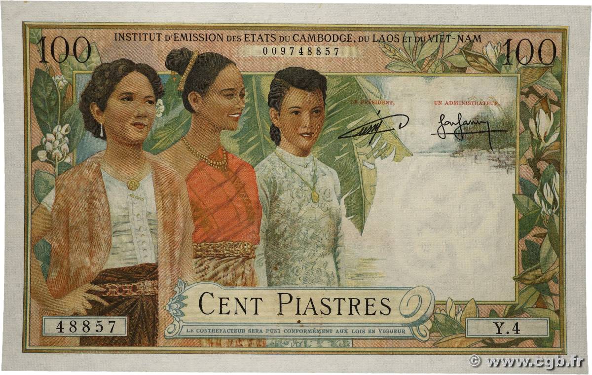 100 Piastres - 100 Riels FRANZÖSISCHE-INDOCHINA 1954 P.097 fST
