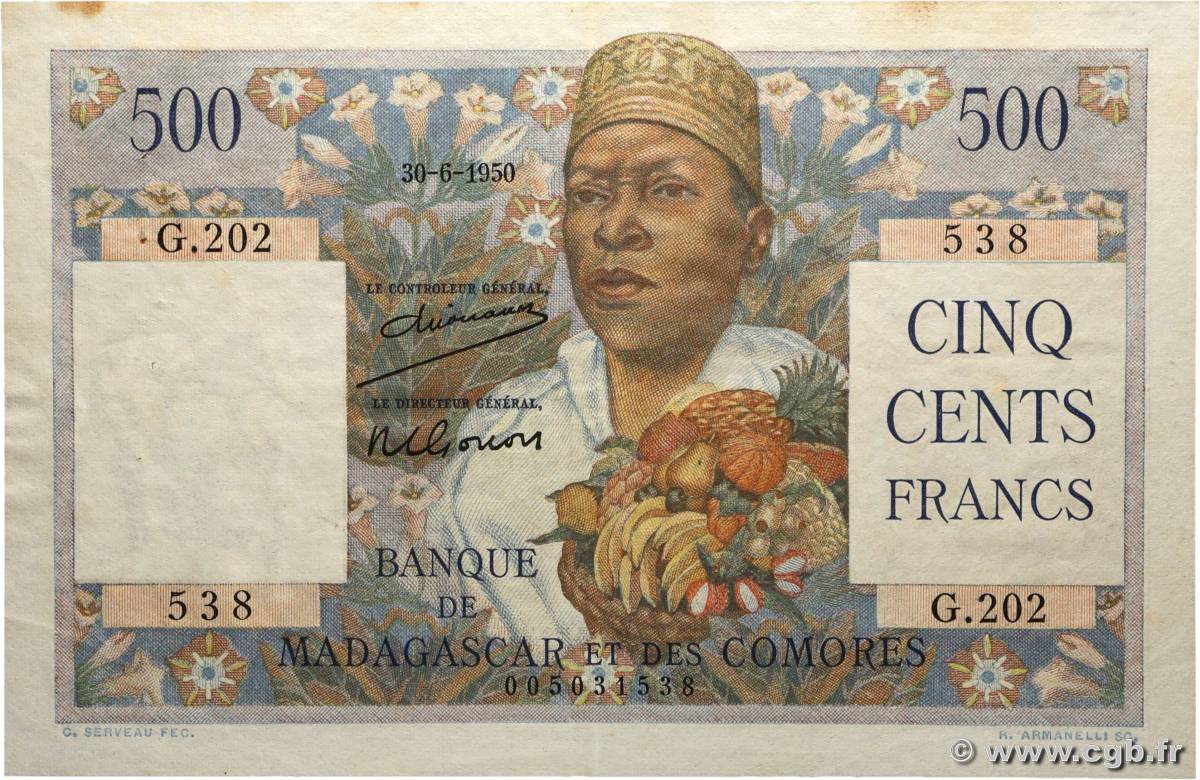 500 Francs MADAGASCAR  1950 P.047a TTB