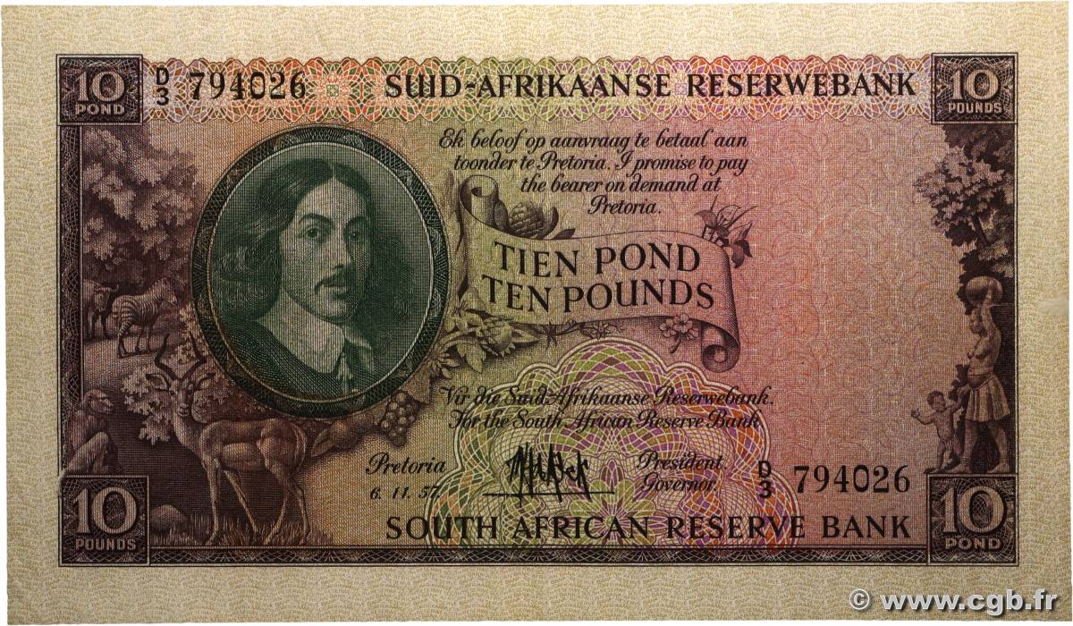 10 Pounds AFRIQUE DU SUD  1957 P.098 TTB+