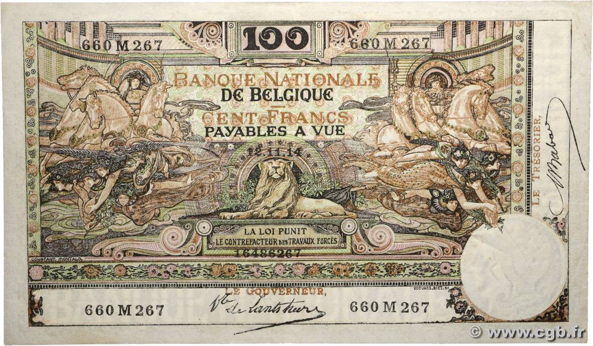 100 Francs BELGIQUE  1914 P.071 SUP