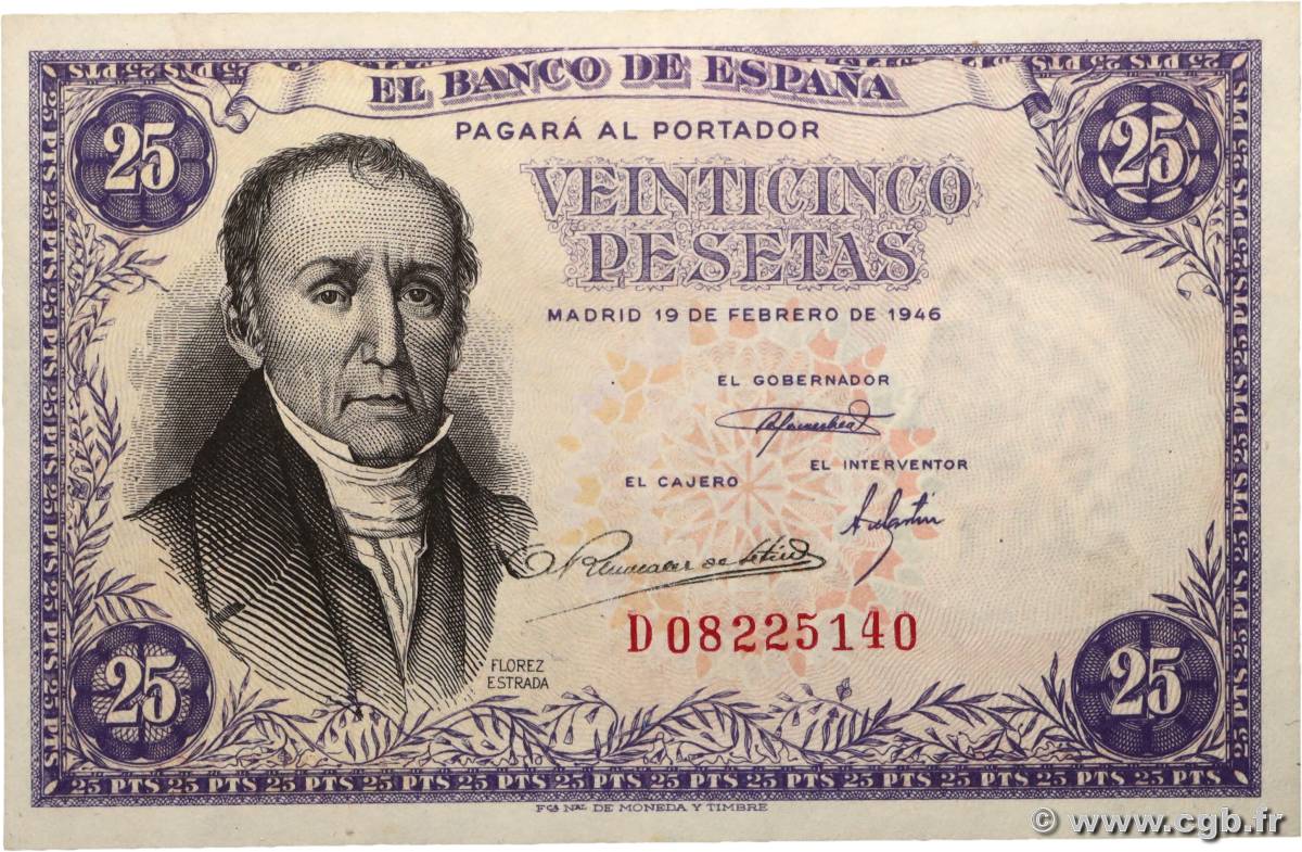 25 Pesetas ESPAGNE 1946 P.130 SPL+