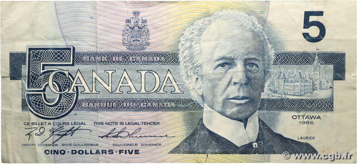 5 Dollars CANADA  1986 P.095d TB+