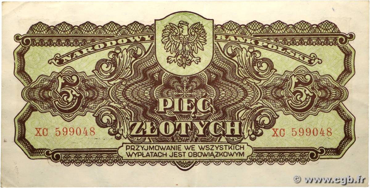 5 Zloty POLOGNE  1944 P.108 SUP