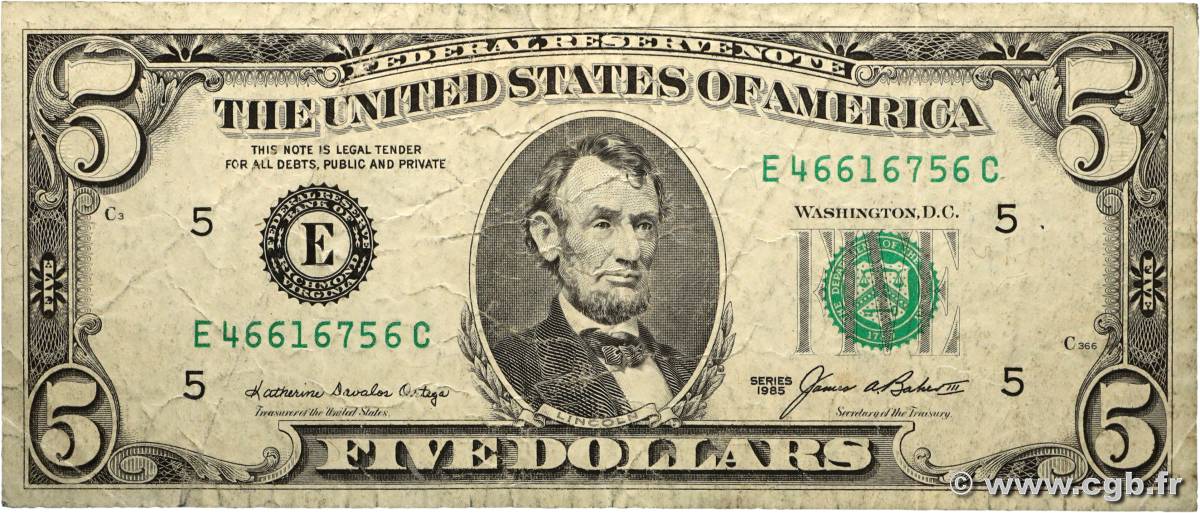 5 Dollars ÉTATS-UNIS D AMÉRIQUE Richmond 1985 P.475 B+