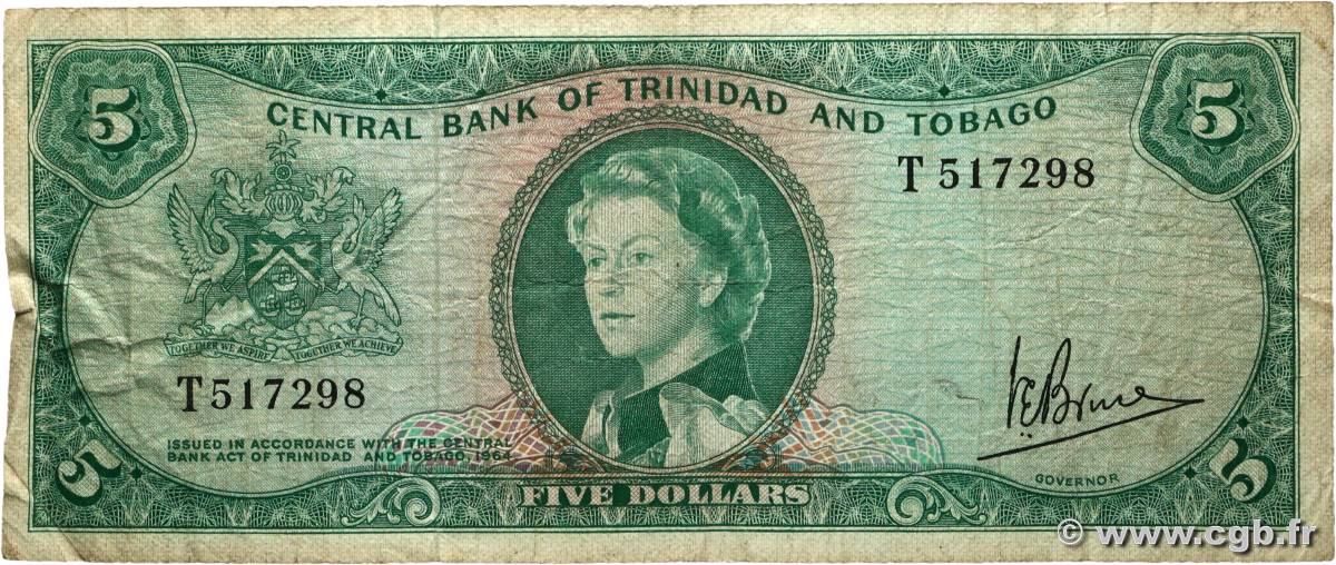 5 Dollars TRINIDAD et TOBAGO  1964 P.27c B+
