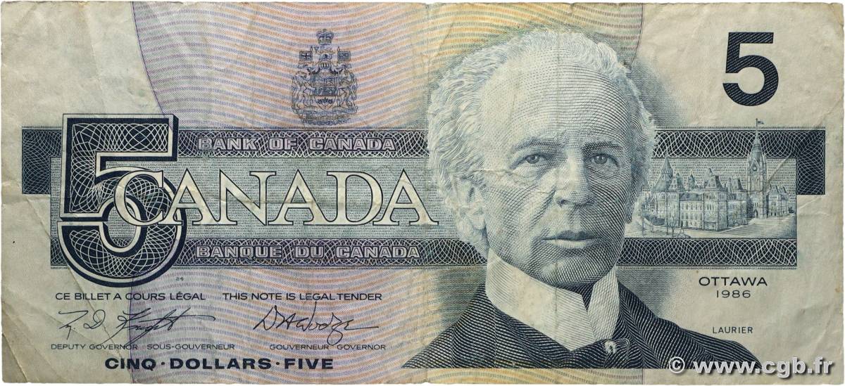 5 Dollars CANADA  1986 P.095e TB