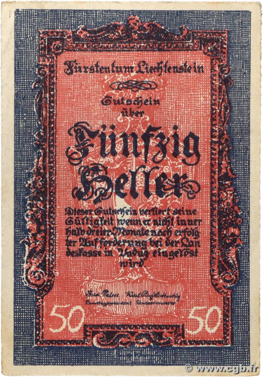 50 Heller LIECHTENSTEIN  1920 P.03 SPL+