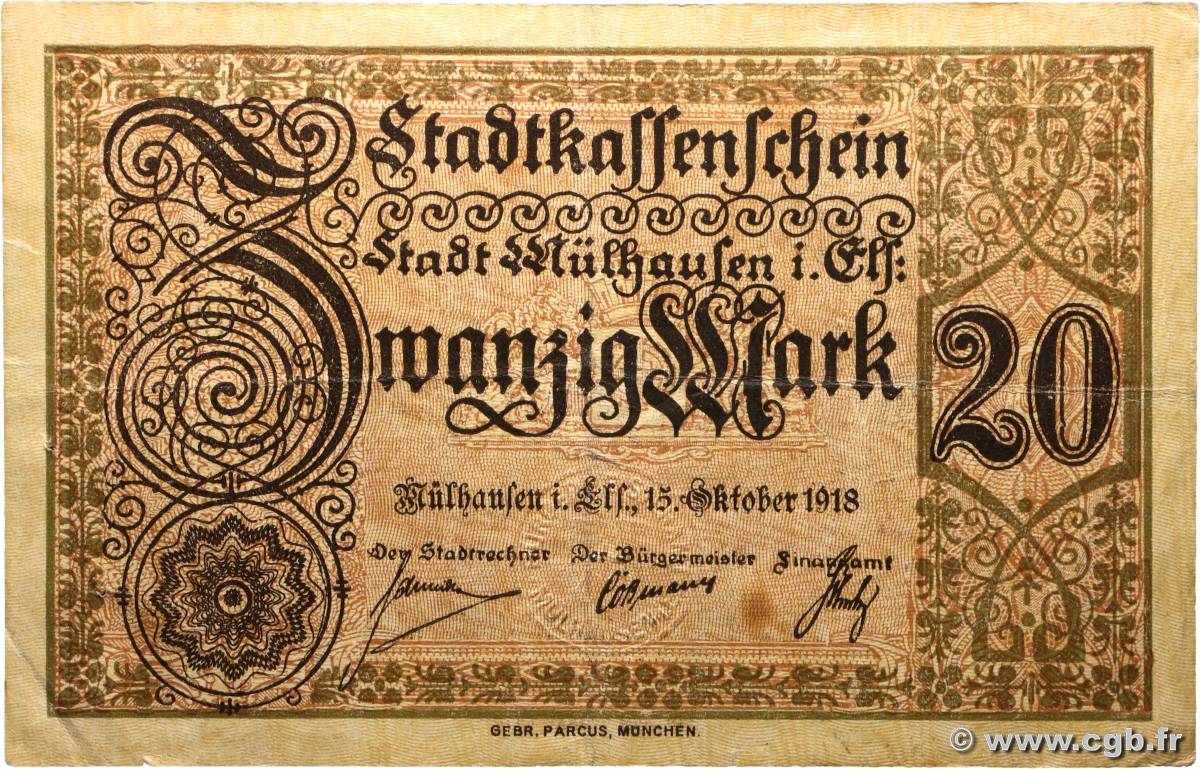 20 Mark ALLEMAGNE Mulhouse 1918 P.- TTB+