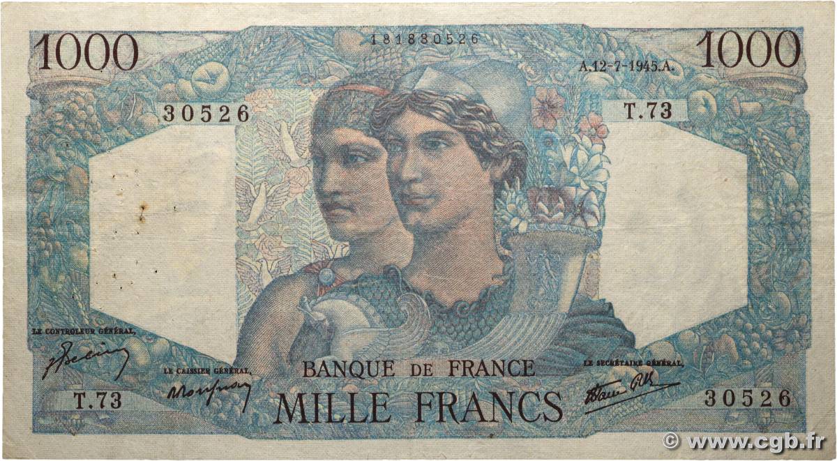 1000 Francs MINERVE ET HERCULE FRANCE  1945 F.41.06 B