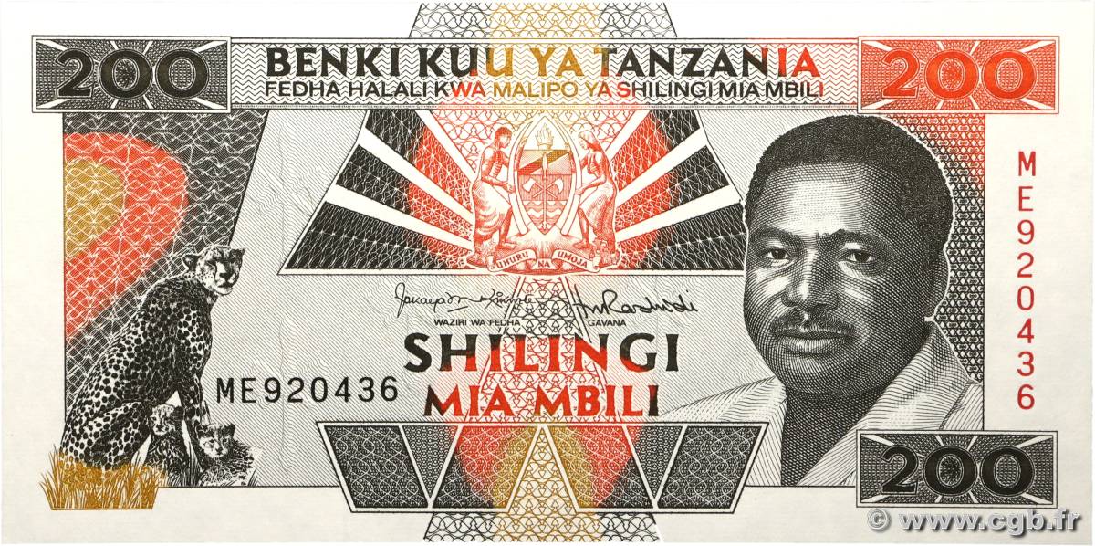200 Shilingi TANZANIE  1993 P.025a NEUF