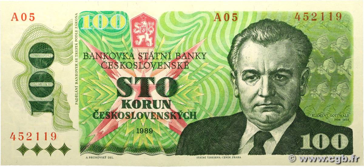 100 Korun TCHÉCOSLOVAQUIE  1989 P.097 SUP