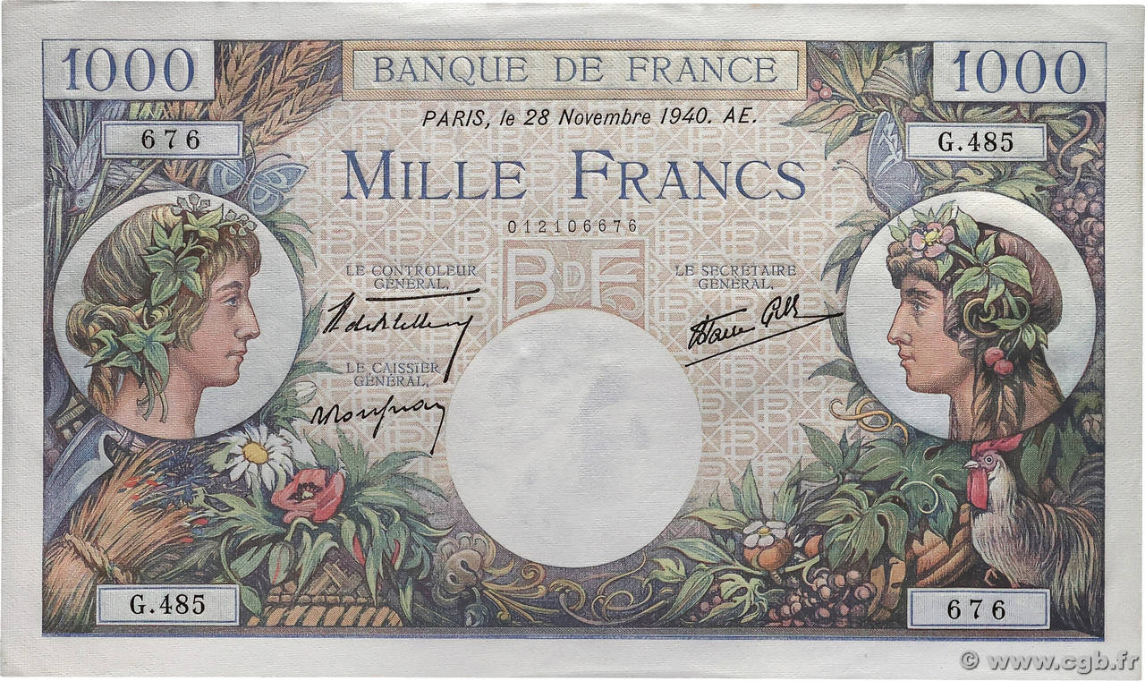 1000 Francs COMMERCE ET INDUSTRIE FRANCE 1940 F.39.02 SPL+