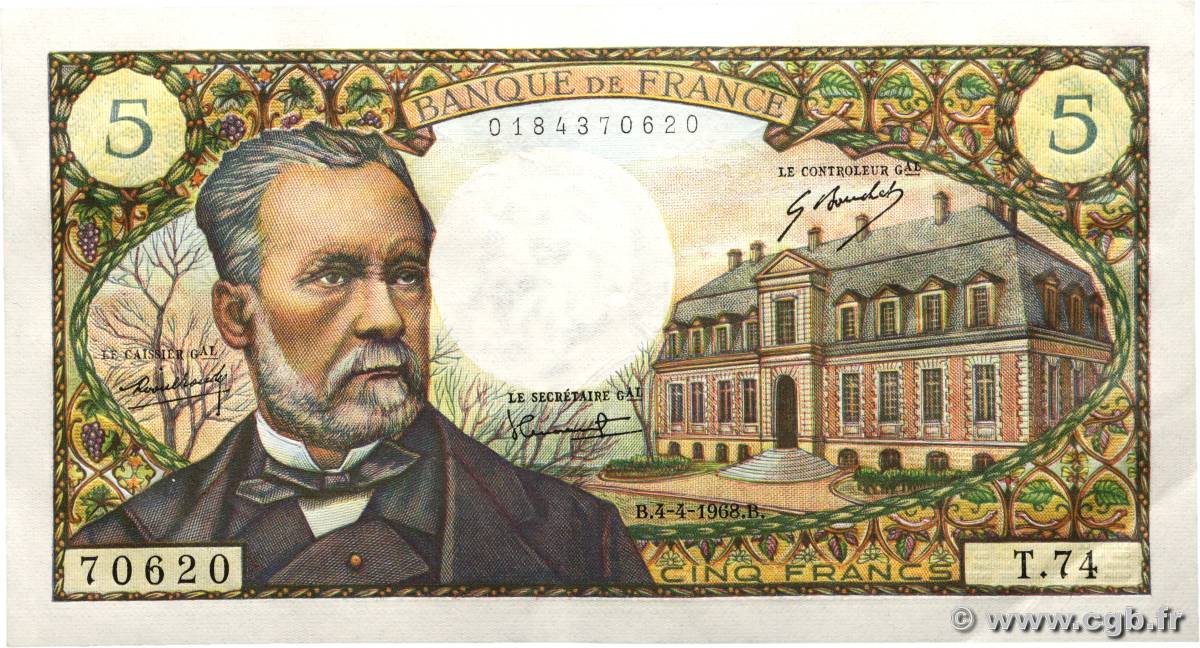 5 Francs PASTEUR FRANCE  1968 F.61.07 SUP+