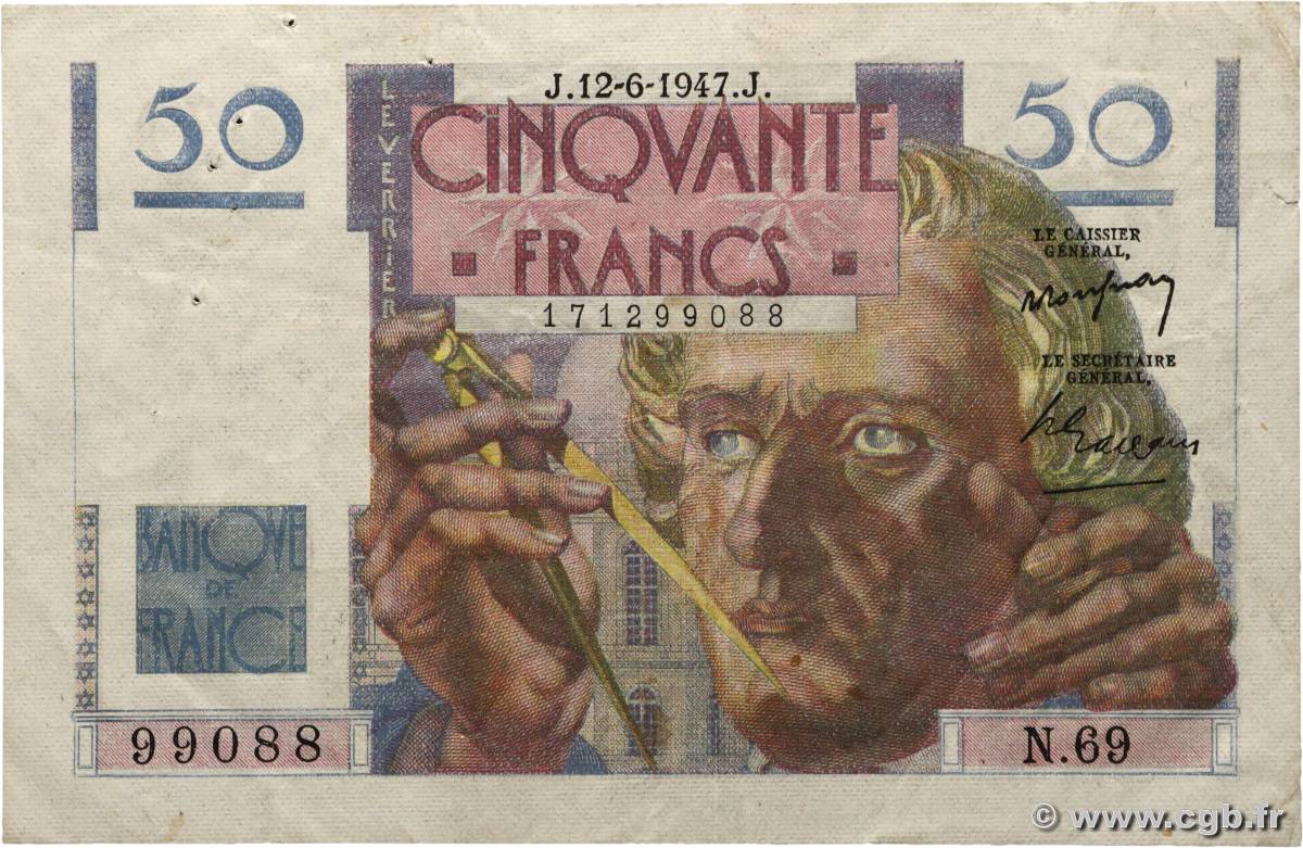 50 Francs LE VERRIER FRANCE  1947 F.20.08 TTB+