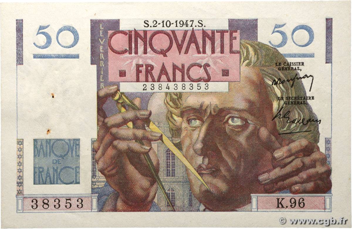 50 Francs LE VERRIER FRANCE  1947 F.20.09 SUP