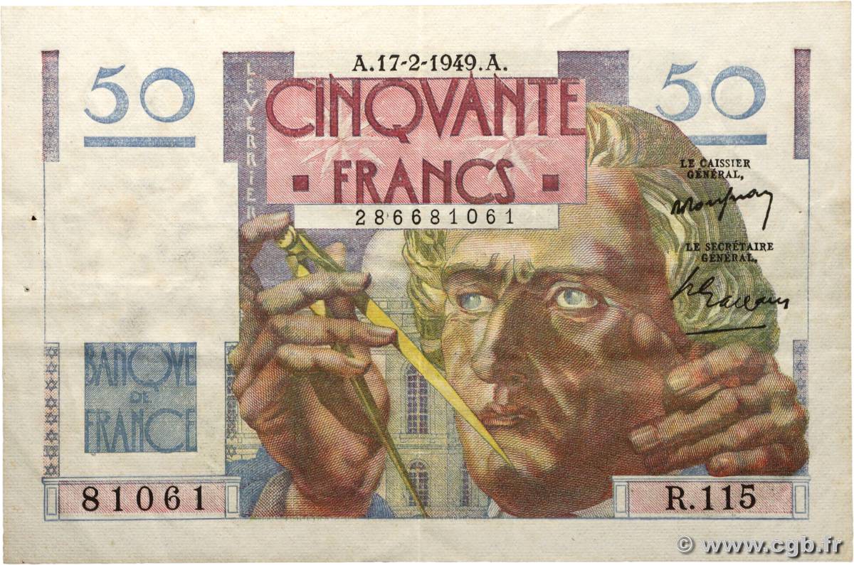 50 Francs LE VERRIER FRANCE  1949 F.20.11 TTB+