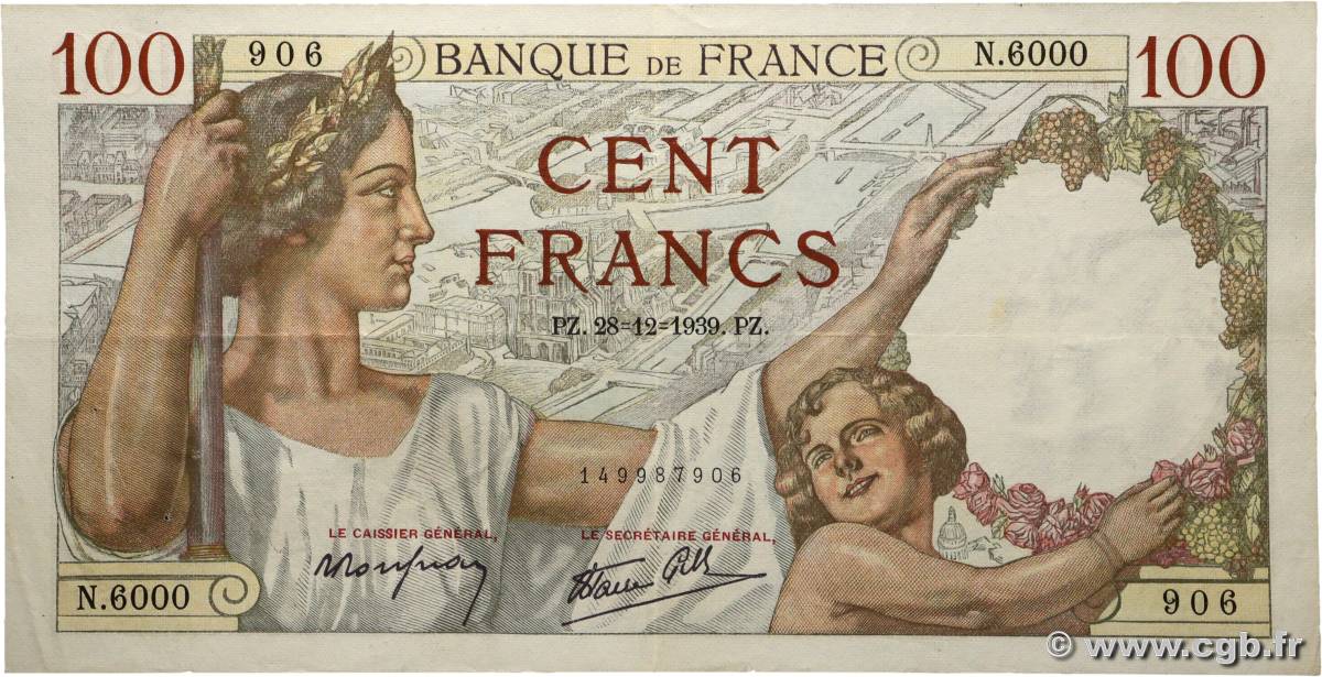 100 Francs SULLY FRANCE  1939 F.26.19 TTB+