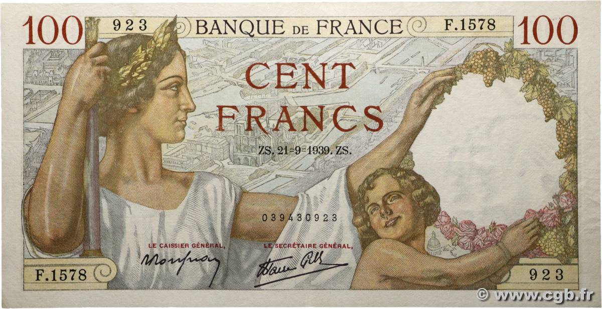 100 Francs SULLY FRANCE  1939 F.26.07 TTB