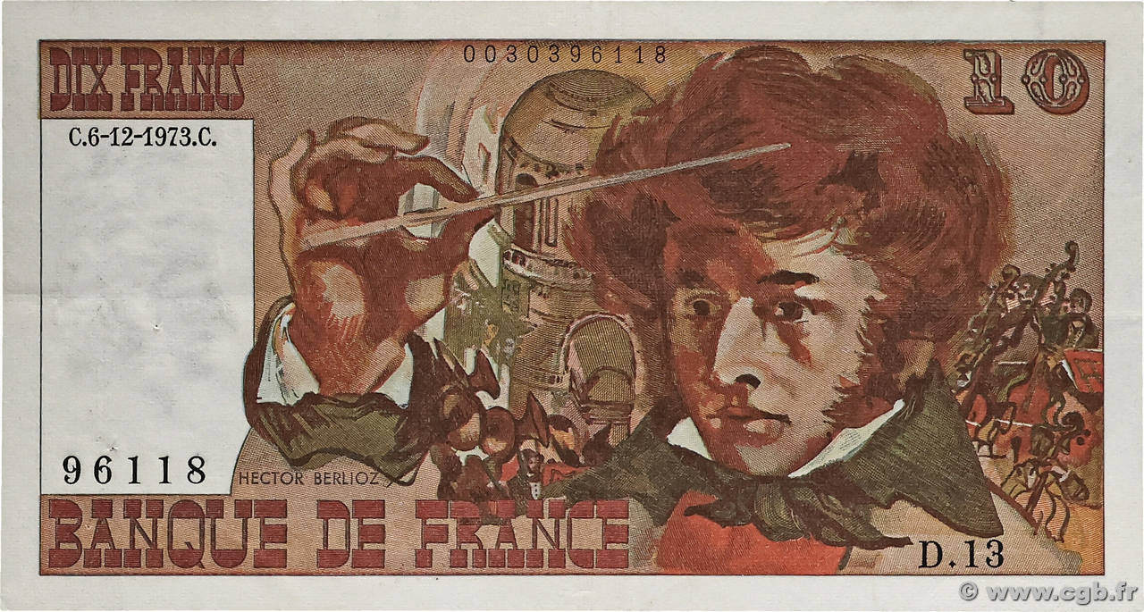 10 Francs BERLIOZ sans signatures FRANCE 1973 F.63bis.01 SUP