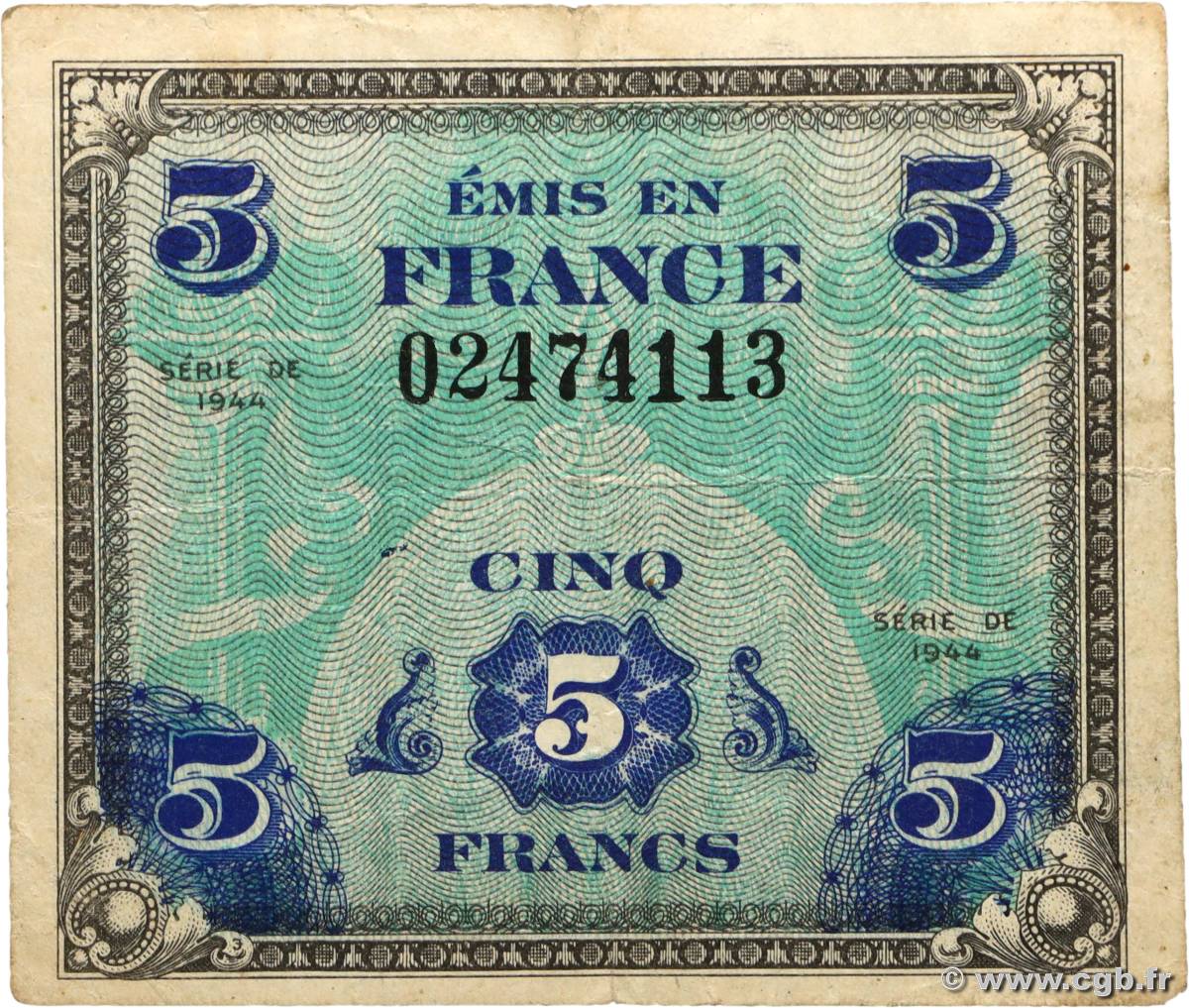 5 Francs DRAPEAU FRANCE  1944 VF.17.01 TB