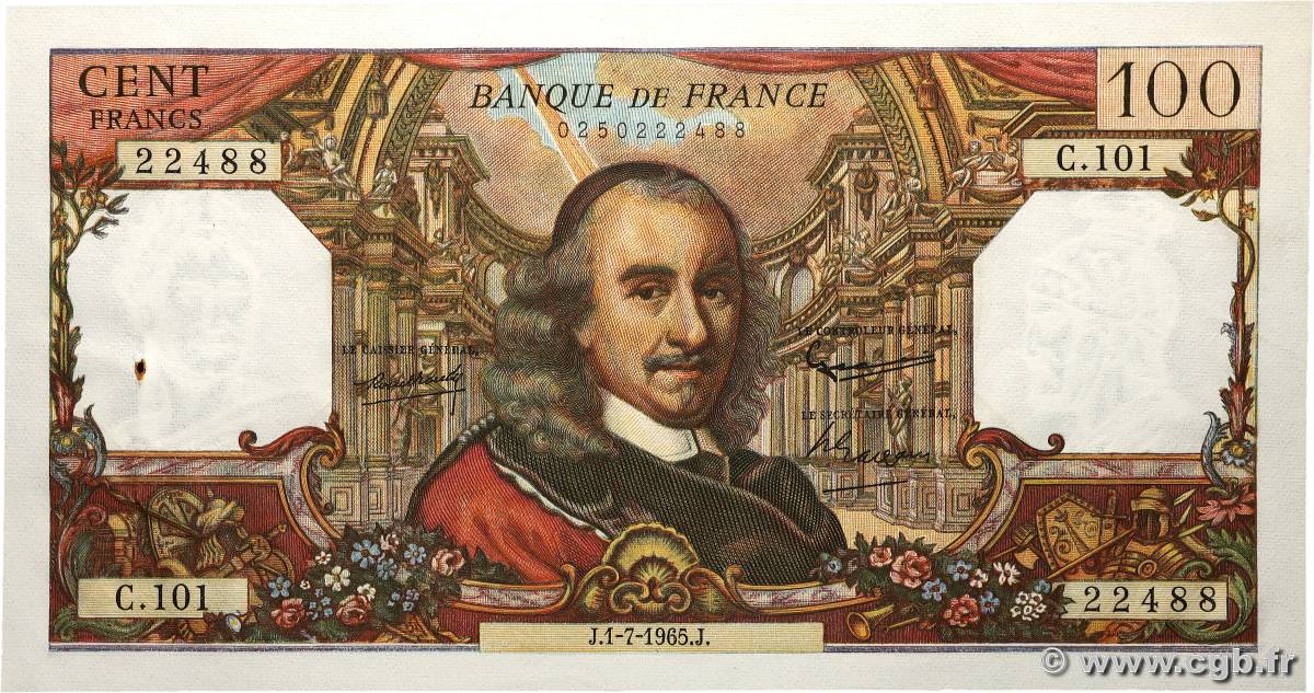 100 Francs CORNEILLE FRANKREICH 1965 F.65.08 VZ