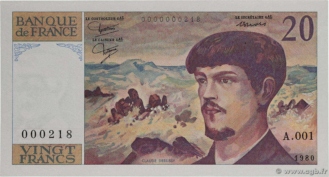 20 Francs DEBUSSY Petit numéro FRANCE 1980 F.66.01A1 pr.NEUF