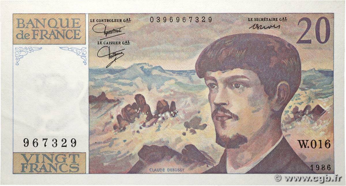 20 Francs DEBUSSY FRANKREICH 1986 F.66.07W16 fST+