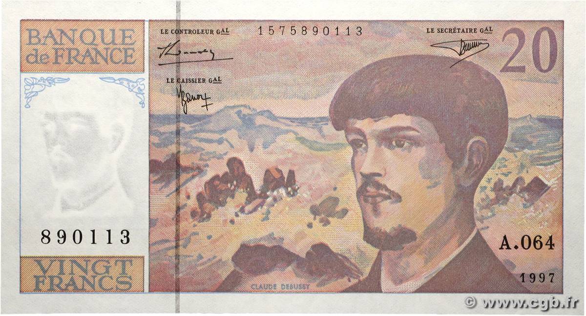 20 Francs DEBUSSY Modifié FRANKREICH 1997 F.66ter.02A64 fST+