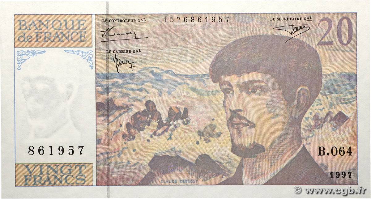 20 Francs DEBUSSY Modifié FRANKREICH 1997 F.66ter.02-64 fST+