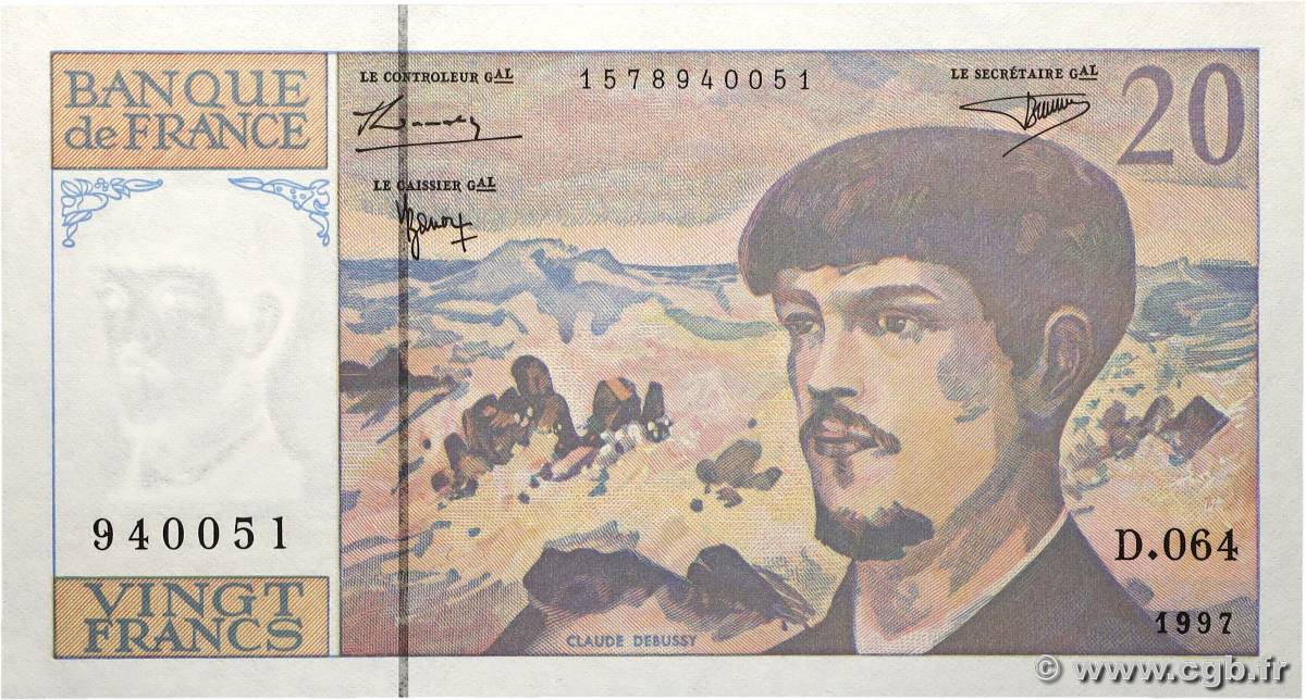 20 Francs DEBUSSY Modifié FRANKREICH 1997 F.66ter.02-64 fST+