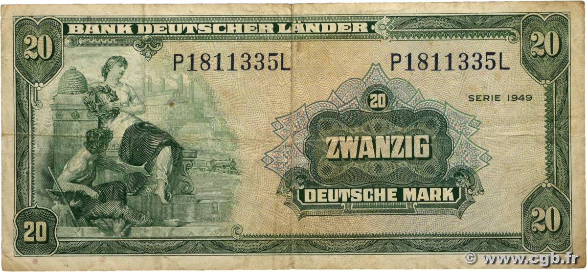 20 Deutsche Mark ALLEMAGNE FÉDÉRALE  1949 P.17a TB