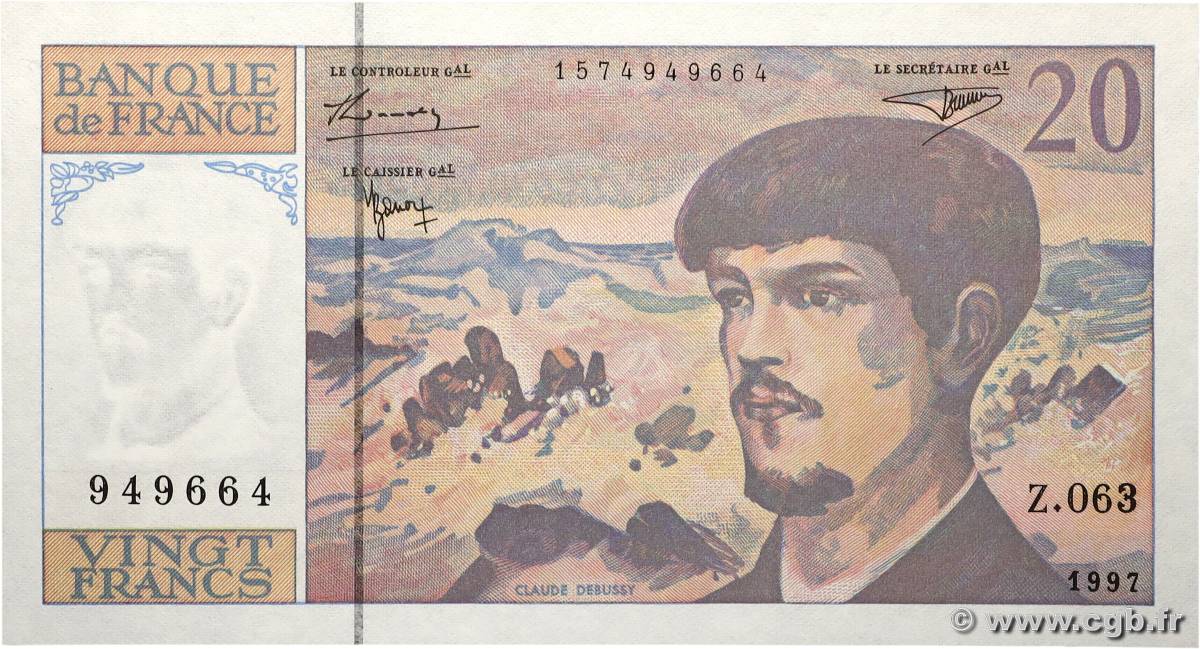 20 Francs DEBUSSY Modifié FRANKREICH 1997 F.66ter.02-63 fST+