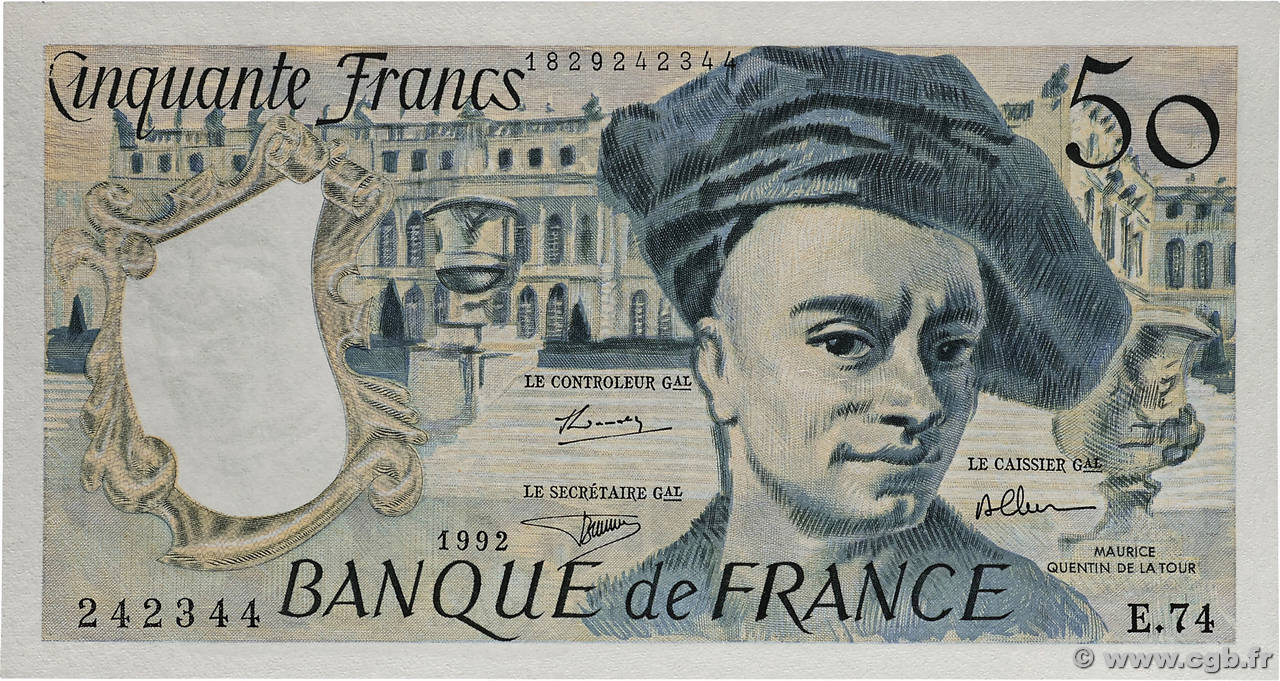 50 Francs QUENTIN DE LA TOUR FRANCE 1992 F.67.19e SPL+