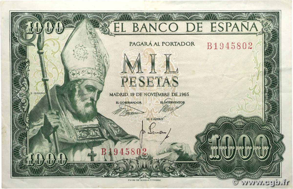1000 Pesetas SPAIN 1965 P.151 VF+