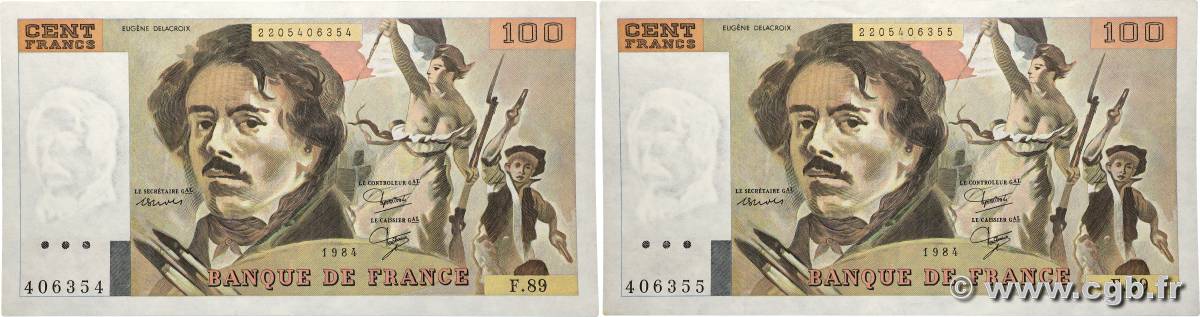 100 Francs DELACROIX modifié Consécutifs FRANKREICH 1984 F.69.08b fST+