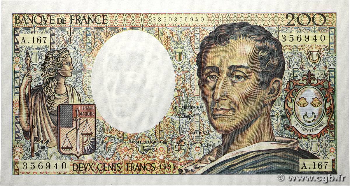 200 Francs MONTESQUIEU Modifié FRANKREICH 1994 F.70/2.01 ST