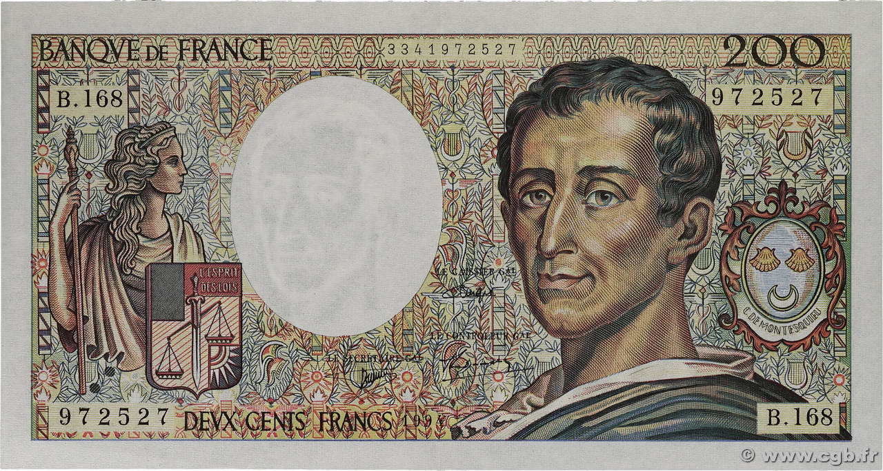 200 Francs MONTESQUIEU Modifié FRANCE 1994 F.70/2.02 pr.SUP