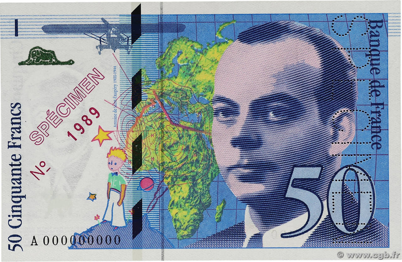 50 Francs SAINT-EXUPÉRY Spécimen FRANCE 1992 F.72.02Spn SPL+