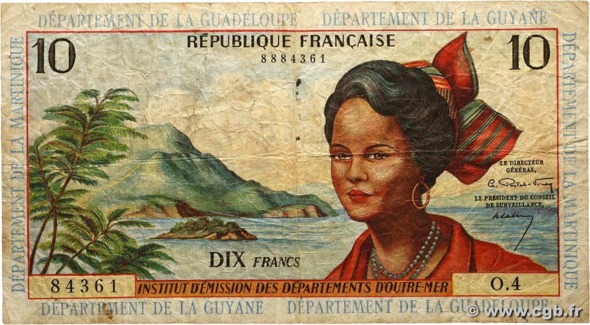 10 Francs ANTILLES FRANÇAISES  1964 P.08b B+