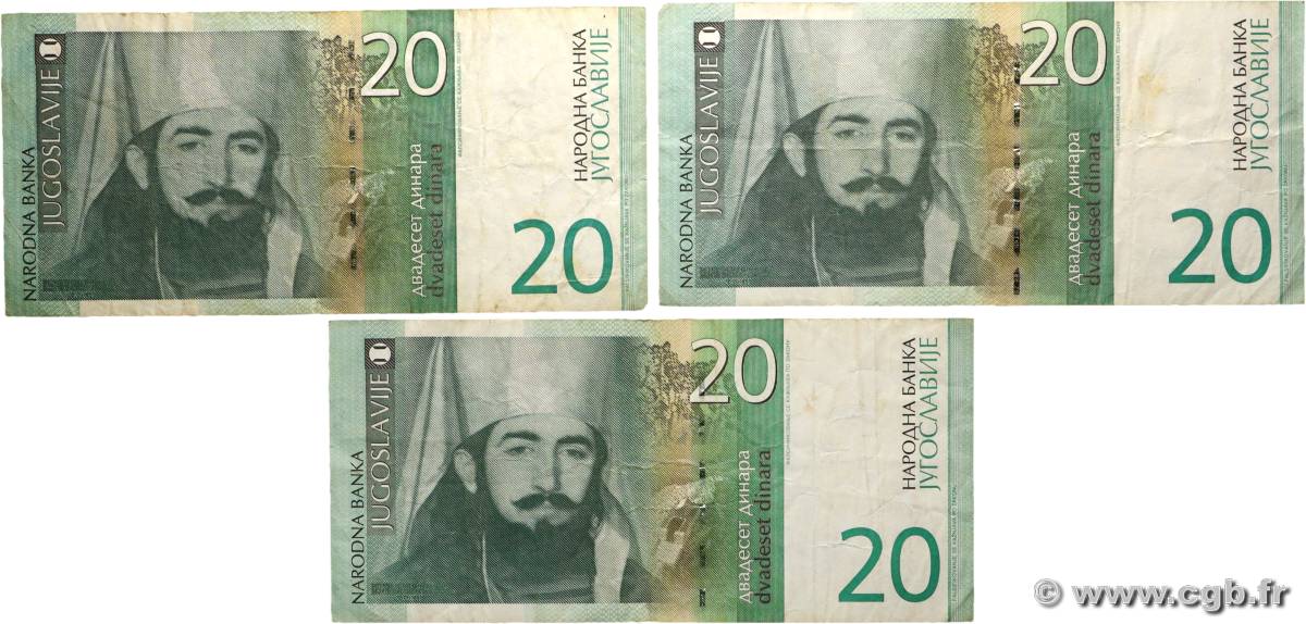 20 Dinara Lot YUGOSLAVIA  2000 P.154a F