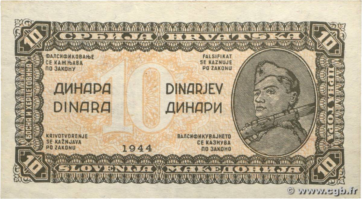 10 Dinara YUGOSLAVIA  1944 P.050a XF