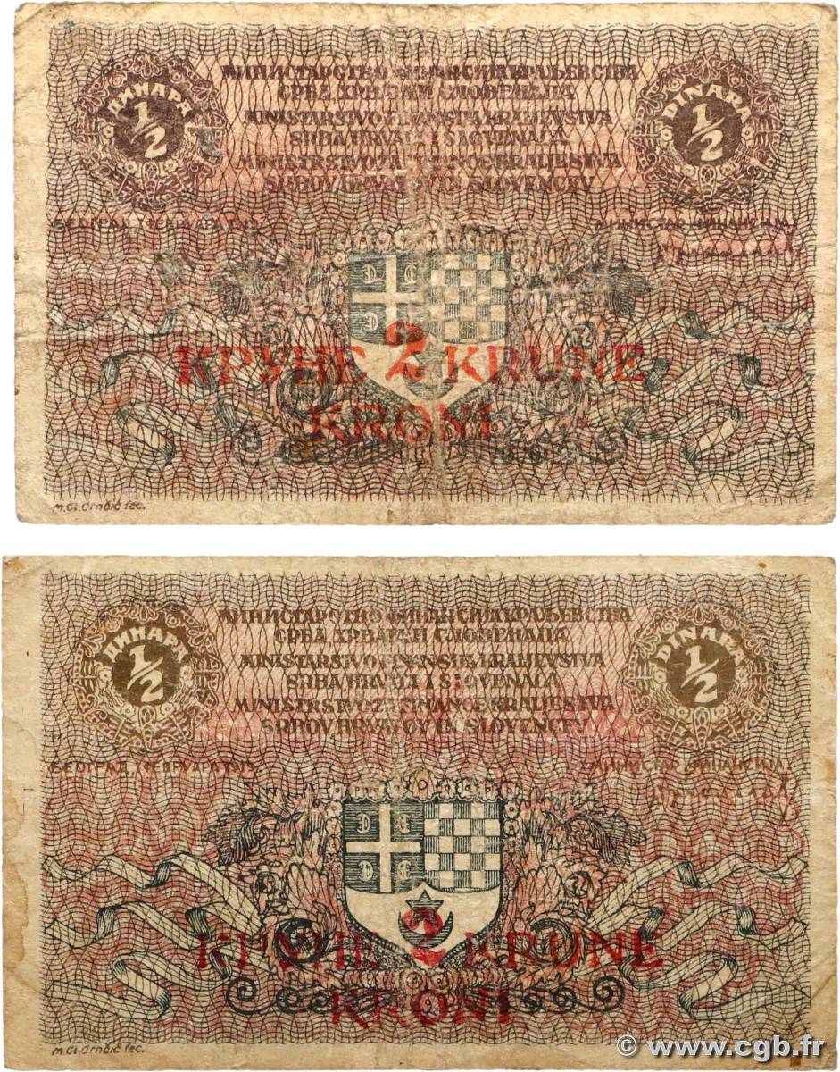 1/2 Dinar Lot YOUGOSLAVIE  1919 P.011 B+